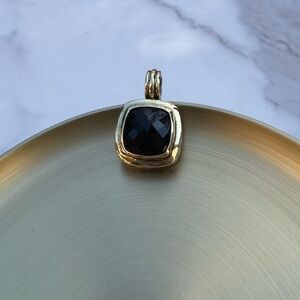 David Yurman Albion Black Onyx Enhancer Pendant 18K Gold Silver Cushion Cut